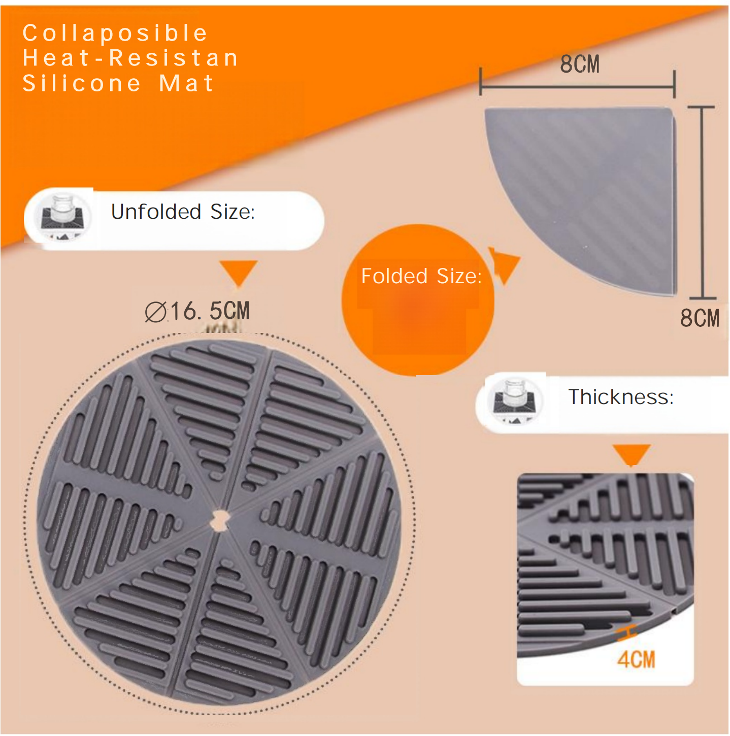 Collaposible Silicone Heat-Resistant Mat Round